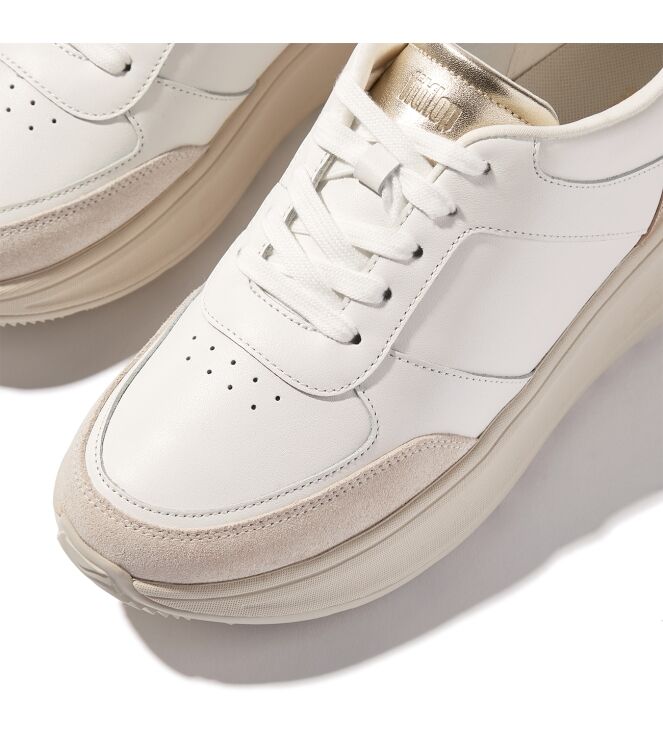 FitFlop f-mode leather/suede/metallic flatform sneakers urban white/platino Direct leverbaar uit de webshop van www.meijerink-schoenen.nl/