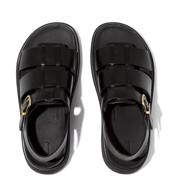 FitFlop<sup>TM</sup> gen-ff leather fisherman sandals all black Direct leverbaar uit de webshop van www.meijerink-schoenen.nl/