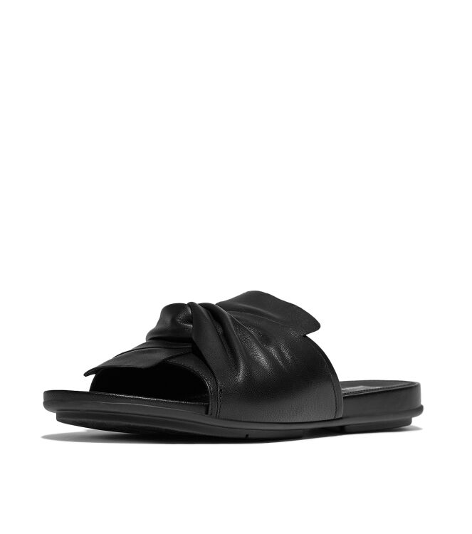 FitFlop gracie soft-twist leather slides all black Direct leverbaar uit de webshop van www.meijerink-schoenen.nl/