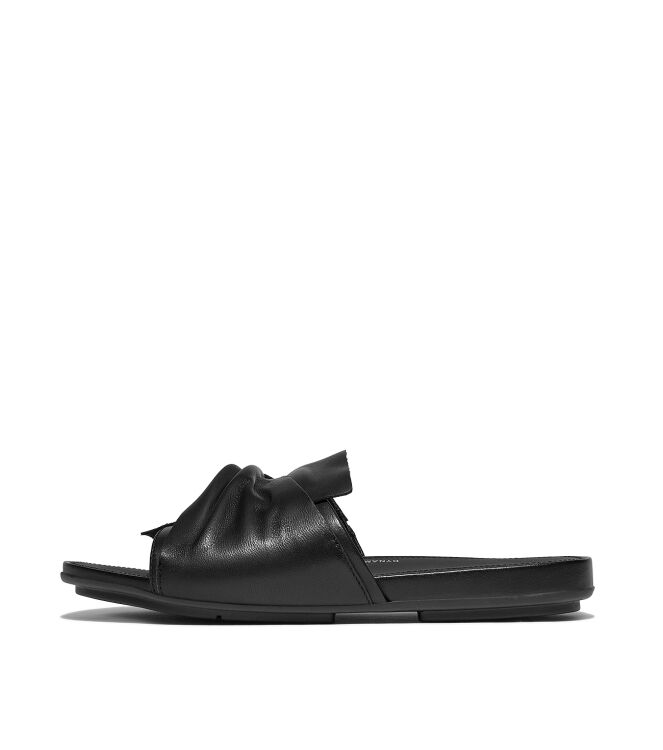 FitFlop gracie soft-twist leather slides all black Direct leverbaar uit de webshop van www.meijerink-schoenen.nl/