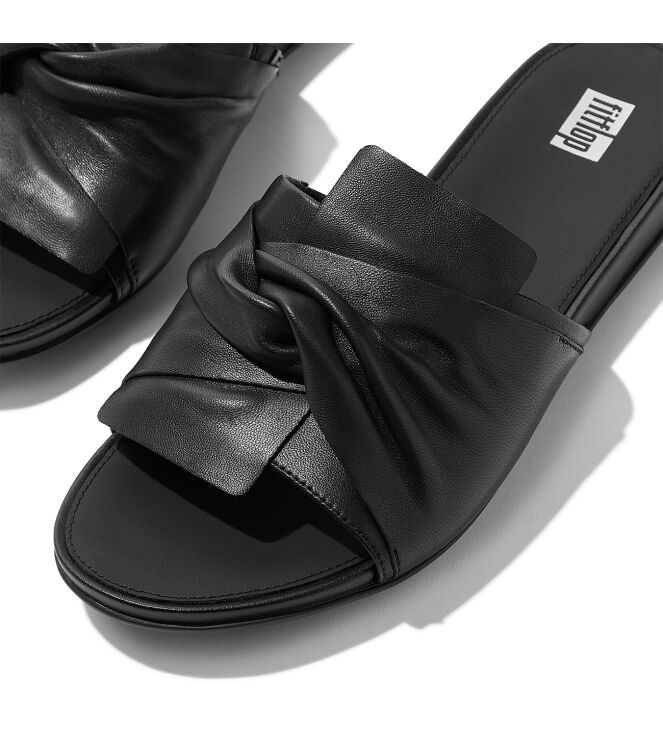 FitFlop gracie soft-twist leather slides all black Direct leverbaar uit de webshop van www.meijerink-schoenen.nl/