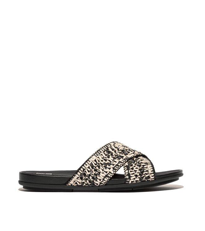 FitFlop gracie woven cross slides black/ivory mix Direct leverbaar uit de webshop van www.meijerink-schoenen.nl/