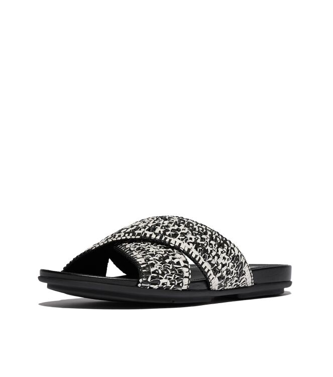 FitFlop gracie woven cross slides black/ivory mix Direct leverbaar uit de webshop van www.meijerink-schoenen.nl/