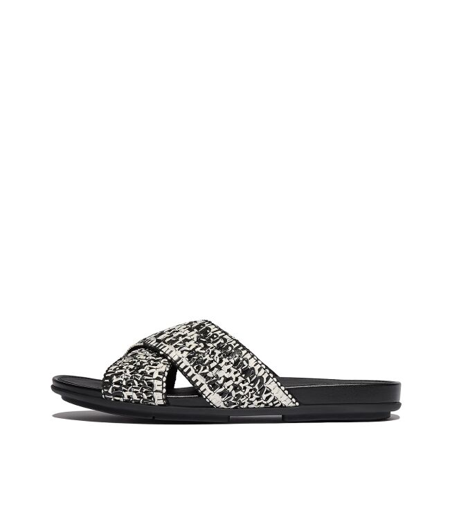 FitFlop gracie woven cross slides black/ivory mix Direct leverbaar uit de webshop van www.meijerink-schoenen.nl/