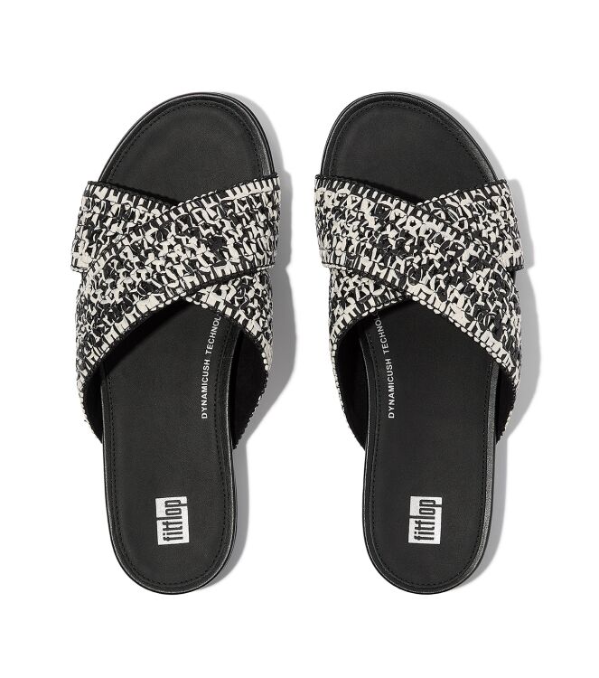 FitFlop gracie woven cross slides black/ivory mix Direct leverbaar uit de webshop van www.meijerink-schoenen.nl/