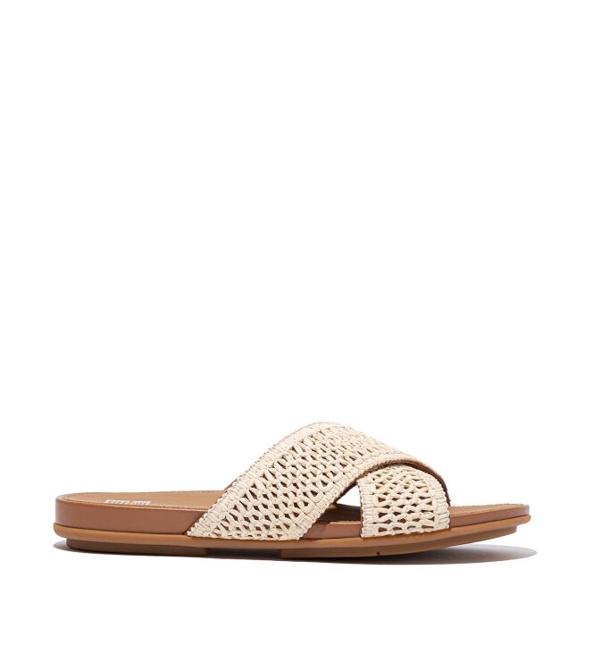 FitFlop gracie woven cross slides deep tan/ivory Direct leverbaar uit de webshop van www.meijerink-schoenen.nl/