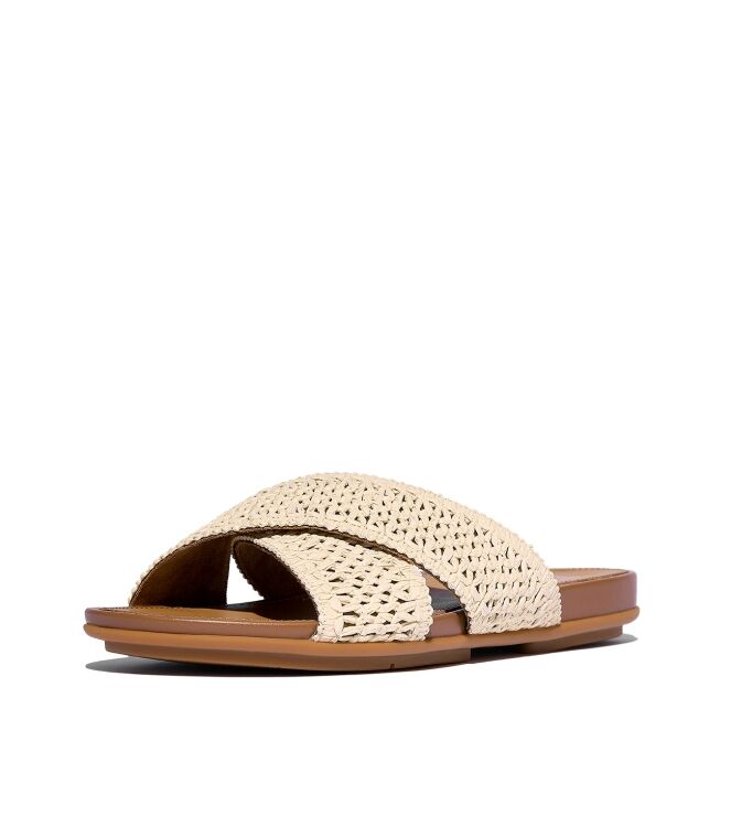 FitFlop gracie woven cross slides deep tan/ivory Direct leverbaar uit de webshop van www.meijerink-schoenen.nl/