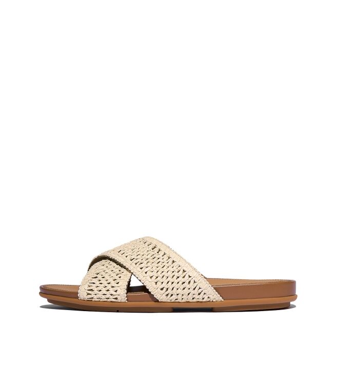 FitFlop gracie woven cross slides deep tan/ivory Direct leverbaar uit de webshop van www.meijerink-schoenen.nl/