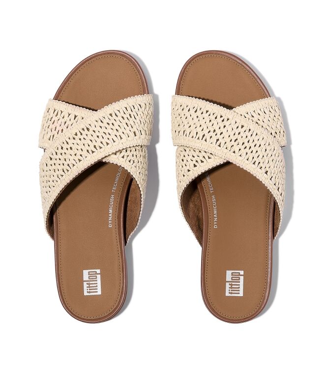 FitFlop gracie woven cross slides deep tan/ivory Direct leverbaar uit de webshop van www.meijerink-schoenen.nl/