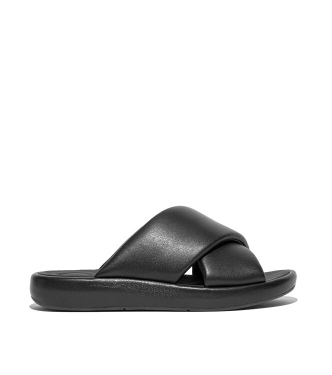FitFlop iqushion d-luxe padded leather cross slides all black Direct leverbaar uit de webshop van www.meijerink-schoenen.nl/