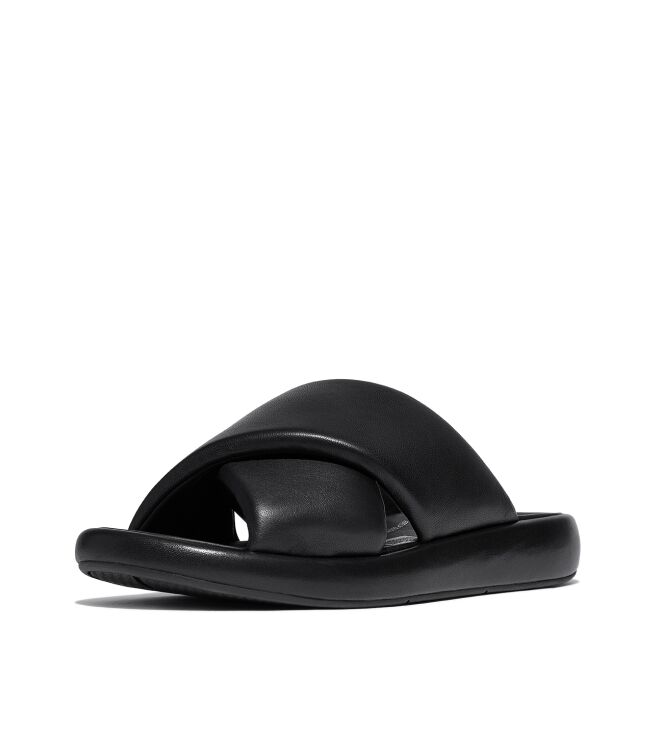 FitFlop iqushion d-luxe padded leather cross slides all black Direct leverbaar uit de webshop van www.meijerink-schoenen.nl/