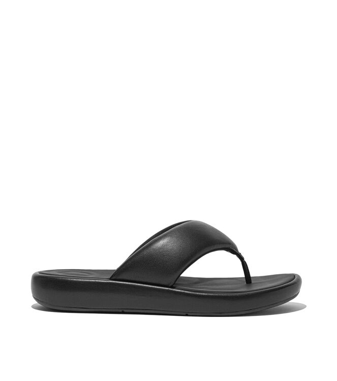 FitFlop iqushion d-luxe padded leather toe-post sandals all black Direct leverbaar uit de webshop van www.meijerink-schoenen.nl/
