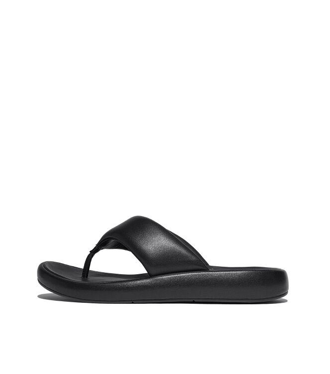 FitFlop iqushion d-luxe padded leather toe-post sandals all black Direct leverbaar uit de webshop van www.meijerink-schoenen.nl/
