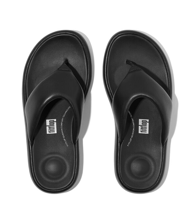 FitFlop iqushion d-luxe padded leather toe-post sandals all black Direct leverbaar uit de webshop van www.meijerink-schoenen.nl/