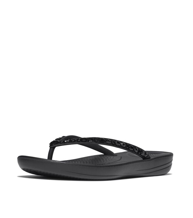 FitFlop iqushion multi-crystal ergonomic flip-flops all black Direct leverbaar uit de webshop van www.meijerink-schoenen.nl/