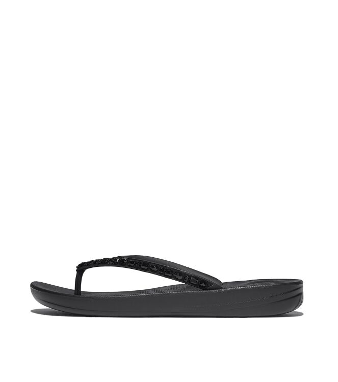 FitFlop iqushion multi-crystal ergonomic flip-flops all black Direct leverbaar uit de webshop van www.meijerink-schoenen.nl/