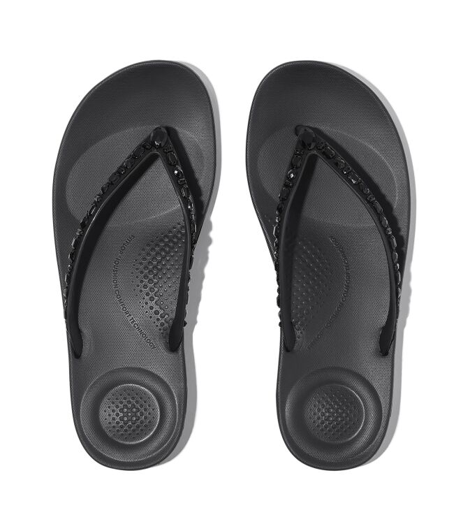 FitFlop iqushion multi-crystal ergonomic flip-flops all black Direct leverbaar uit de webshop van www.meijerink-schoenen.nl/