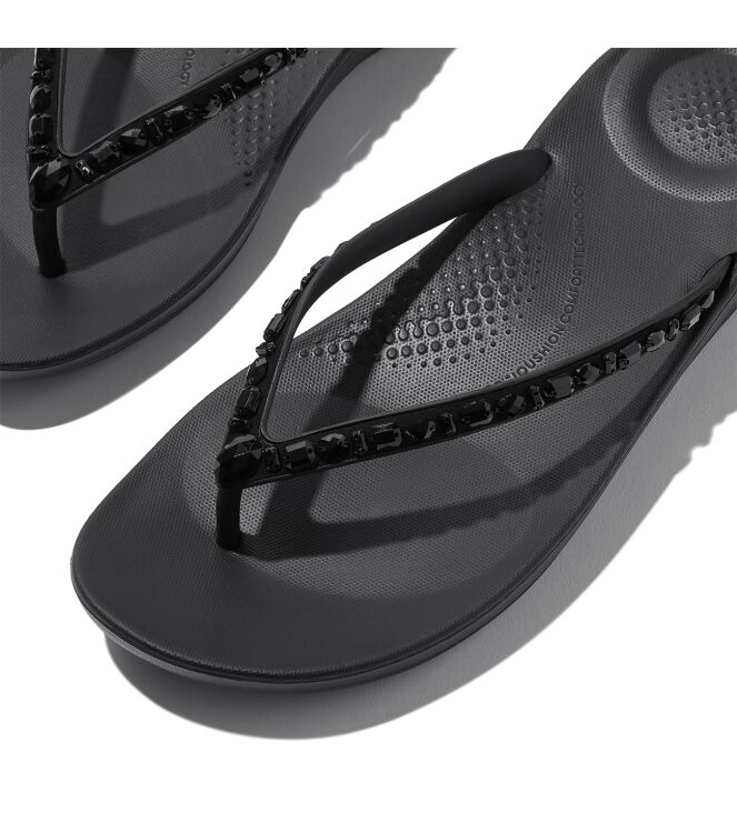 FitFlop iqushion multi-crystal ergonomic flip-flops all black Direct leverbaar uit de webshop van www.meijerink-schoenen.nl/