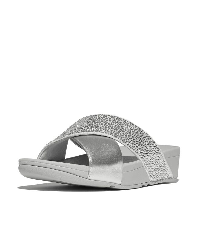 FitFlop lulu crystal-mix  metallic cross slides silver Direct leverbaar uit de webshop van www.meijerink-schoenen.nl/