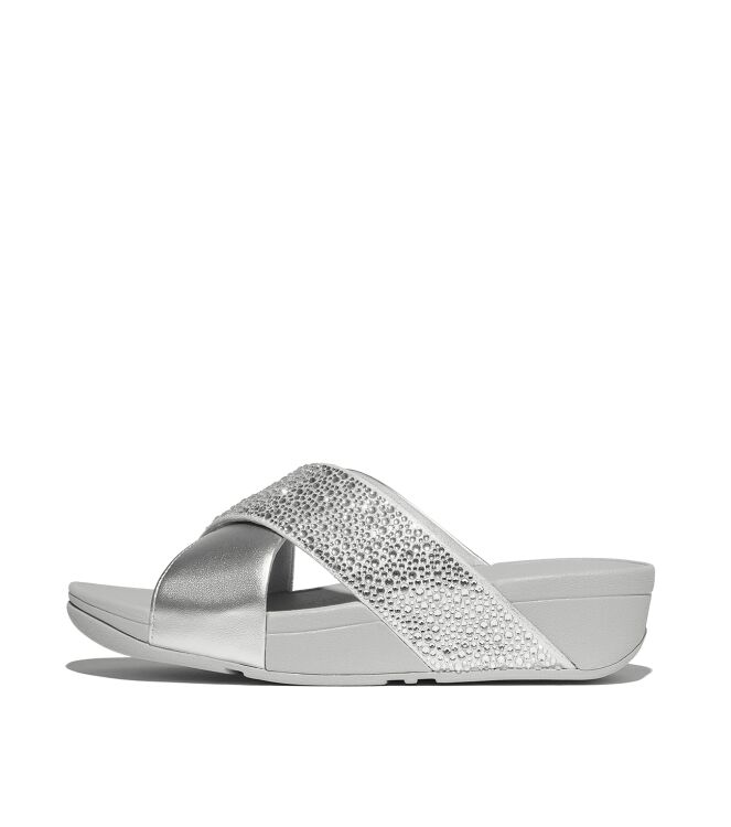 FitFlop lulu crystal-mix  metallic cross slides silver Direct leverbaar uit de webshop van www.meijerink-schoenen.nl/