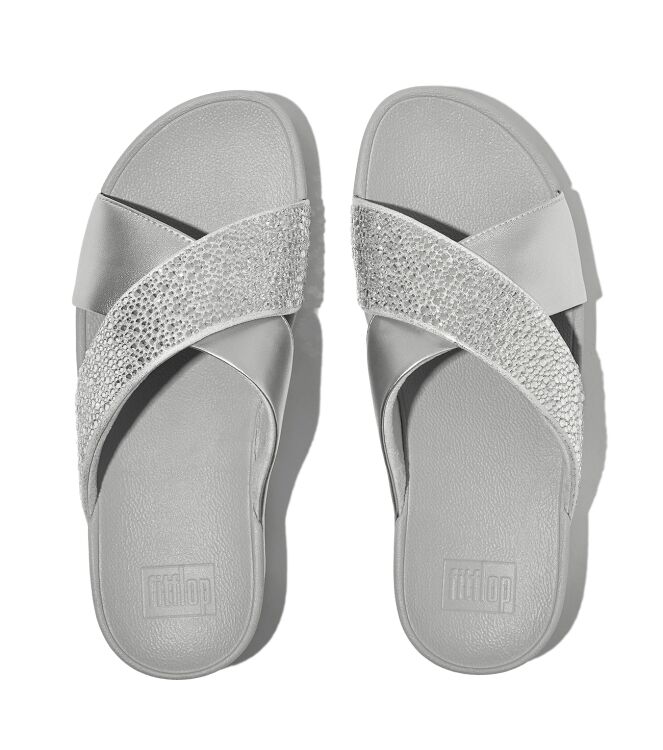 FitFlop lulu crystal-mix  metallic cross slides silver Direct leverbaar uit de webshop van www.meijerink-schoenen.nl/