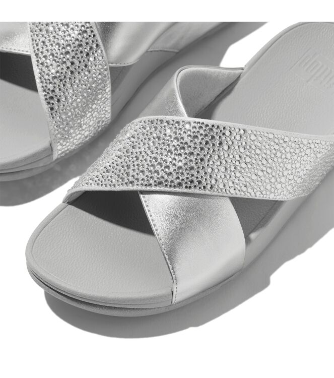 FitFlop lulu crystal-mix  metallic cross slides silver Direct leverbaar uit de webshop van www.meijerink-schoenen.nl/