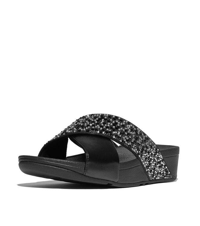 FitFlop lulu crystal-mix  metallic cross slides all black Direct leverbaar uit de webshop van www.meijerink-schoenen.nl/