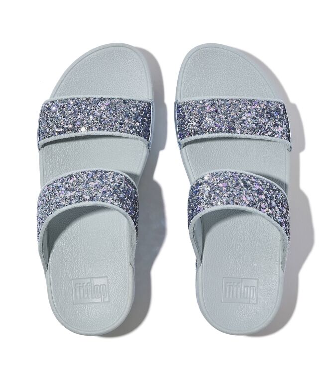 FitFlop lulu multi-tonal glitter slides quiet blue Direct leverbaar uit de webshop van www.meijerink-schoenen.nl/