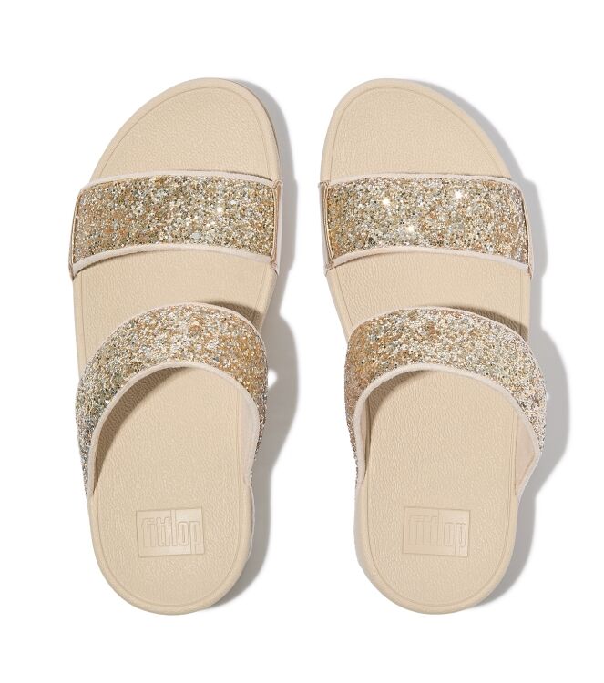 FitFlop lulu multi-tonal glitter slides platino/silver Direct leverbaar uit de webshop van www.meijerink-schoenen.nl/