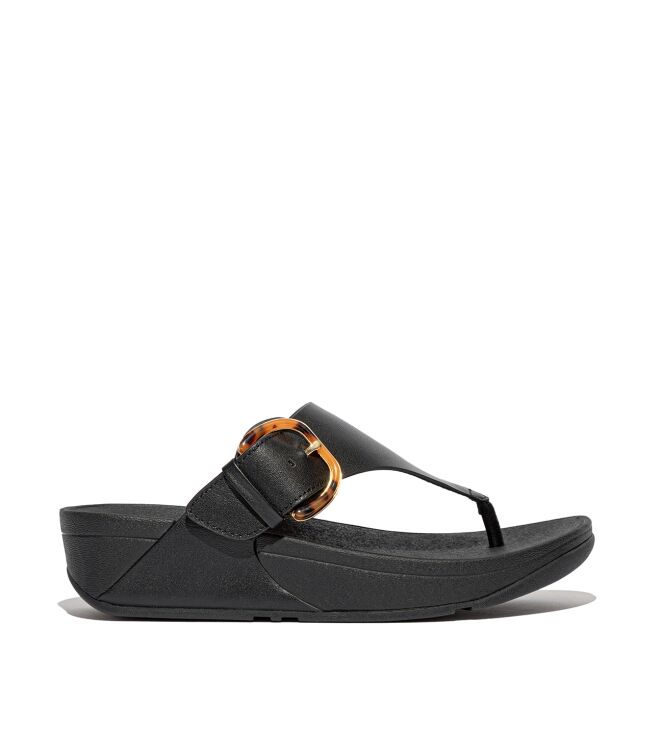 FitFlop lulu resin-buckle leather toe-post sandals all black Direct leverbaar uit de webshop van www.meijerink-schoenen.nl/