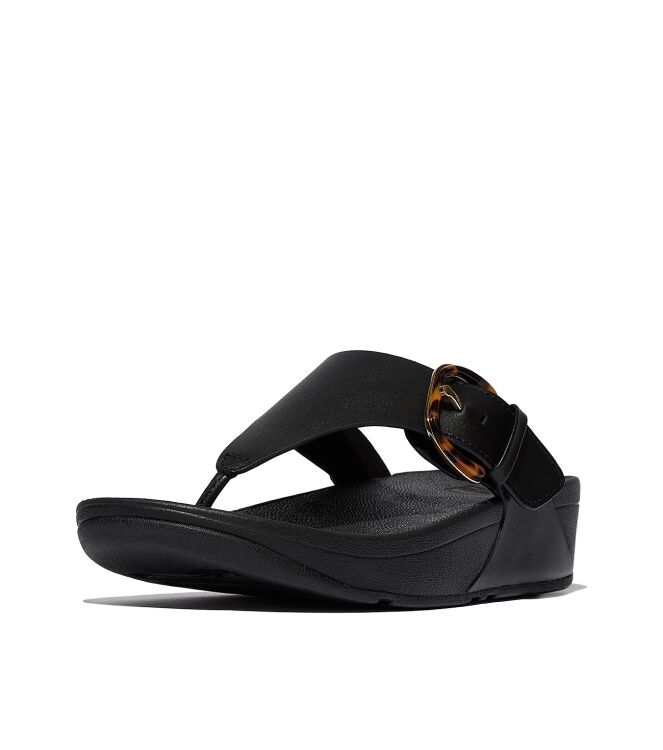FitFlop lulu resin-buckle leather toe-post sandals all black Direct leverbaar uit de webshop van www.meijerink-schoenen.nl/