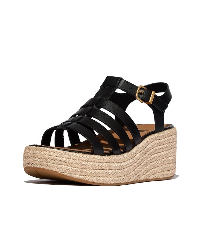 FitFlop platfforms espadr. leather fisherman wedge sandals black Direct leverbaar uit de webshop van www.meijerink-schoenen.nl/