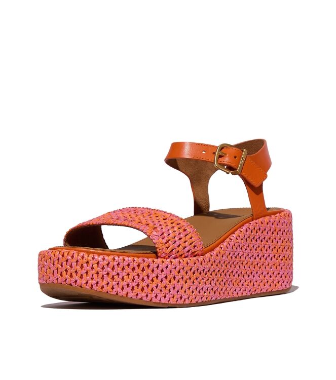 FitFlop platfforms woven wedge ankle-strap sandals satsuma/pinkperfect mix Direct leverbaar uit de webshop van www.meijerink-schoenen.nl/