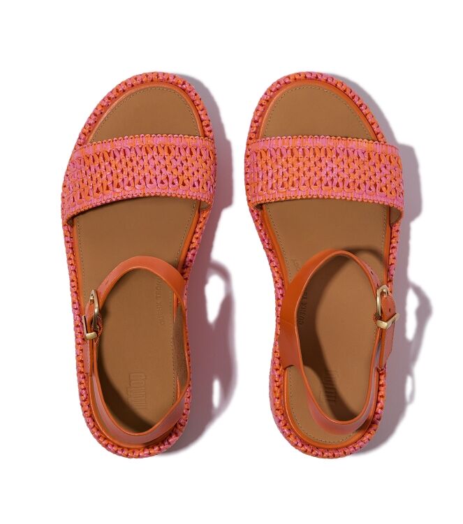 FitFlop platfforms woven wedge ankle-strap sandals satsuma/pinkperfect mix Direct leverbaar uit de webshop van www.meijerink-schoenen.nl/