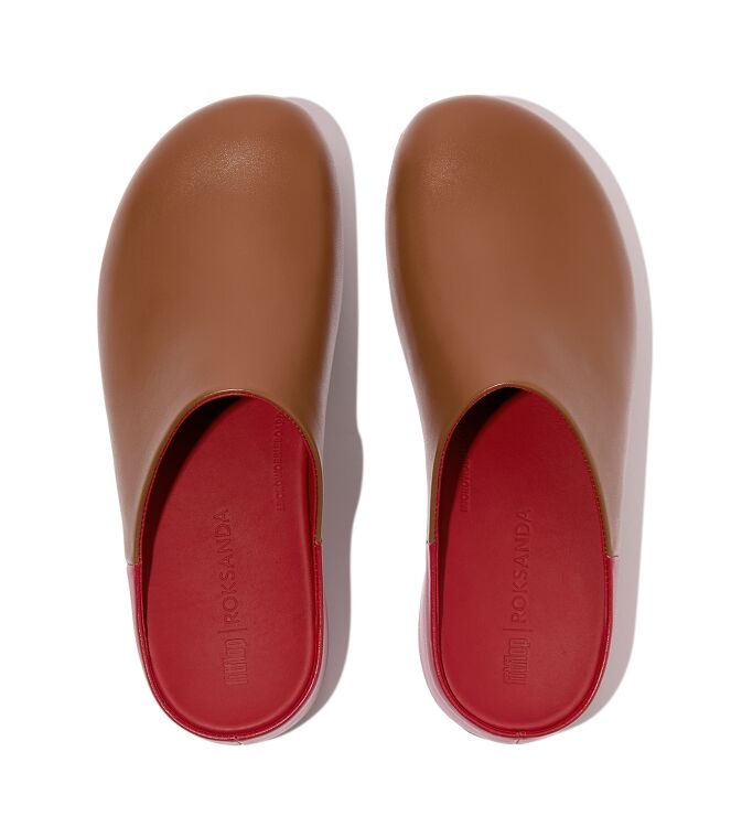 FitFlop shuv x roksanda leather clogs tan/crimson Direct leverbaar uit de webshop van www.meijerink-schoenen.nl/