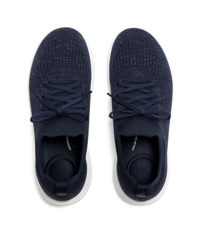 FitFlop super-q knit slip-on laced sneakers metallic midnight navy Direct leverbaar uit de webshop van www.meijerink-schoenen.nl/