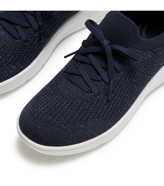 FitFlop super-q knit slip-on laced sneakers metallic midnight navy Direct leverbaar uit de webshop van www.meijerink-schoenen.nl/