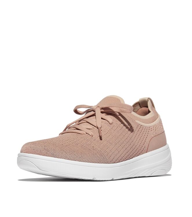FitFlop super-q knit slip-on laced sneakers beige buff/rose gold Direct leverbaar uit de webshop van www.meijerink-schoenen.nl/