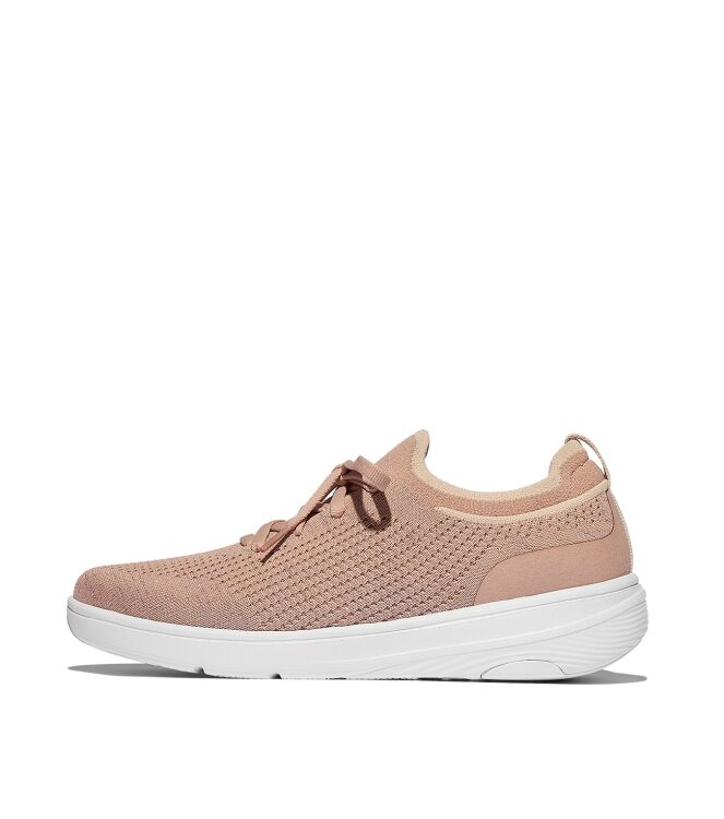 FitFlop super-q knit slip-on laced sneakers beige buff/rose gold Direct leverbaar uit de webshop van www.meijerink-schoenen.nl/