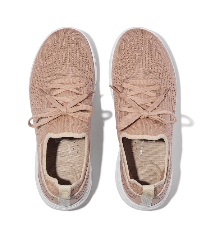 FitFlop super-q knit slip-on laced sneakers beige buff/rose gold Direct leverbaar uit de webshop van www.meijerink-schoenen.nl/