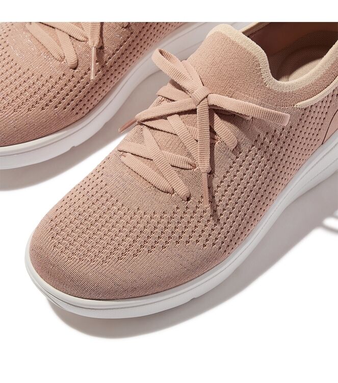 FitFlop super-q knit slip-on laced sneakers beige buff/rose gold Direct leverbaar uit de webshop van www.meijerink-schoenen.nl/