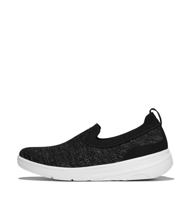 FitFlop super-q knit slip-ons black/silvereen Direct leverbaar uit de webshop van www.meijerink-schoenen.nl/