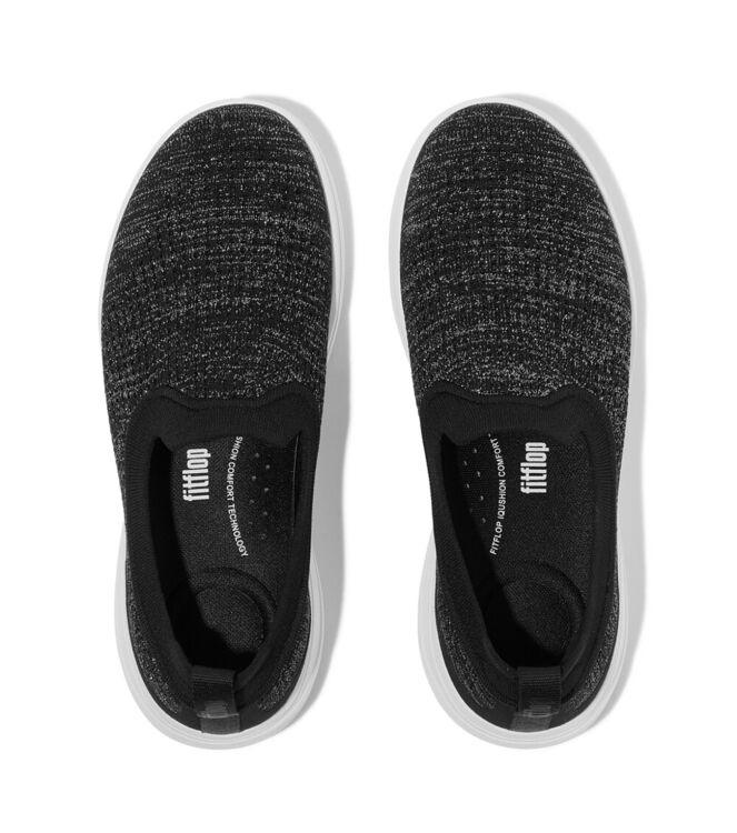FitFlop super-q knit slip-ons black/silvereen Direct leverbaar uit de webshop van www.meijerink-schoenen.nl/
