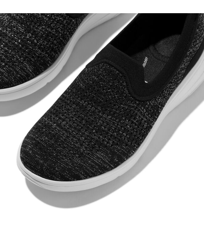FitFlop super-q knit slip-ons black/silvereen Direct leverbaar uit de webshop van www.meijerink-schoenen.nl/