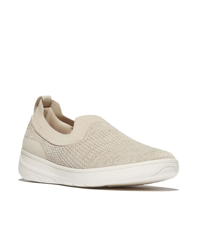 FitFlop super-q knit slip-ons stone beige/platino Direct leverbaar uit de webshop van www.meijerink-schoenen.nl/