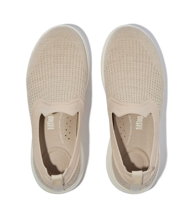 FitFlop super-q knit slip-ons stone beige/platino Direct leverbaar uit de webshop van www.meijerink-schoenen.nl/