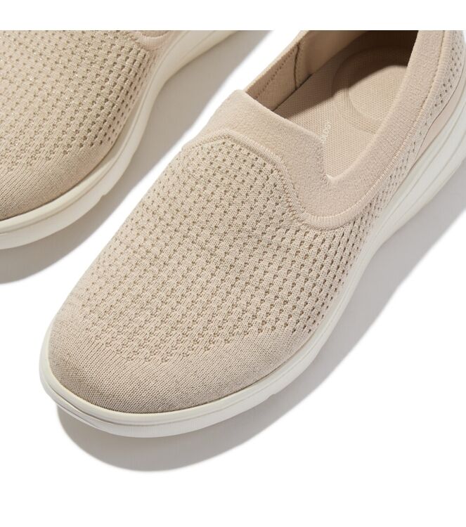 FitFlop super-q knit slip-ons stone beige/platino Direct leverbaar uit de webshop van www.meijerink-schoenen.nl/