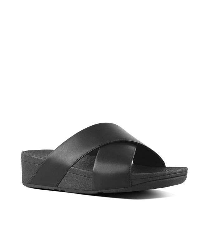 FitFlop lulu cross slide sandals leather black Direct leverbaar uit de webshop van www.meijerink-schoenen.nl/