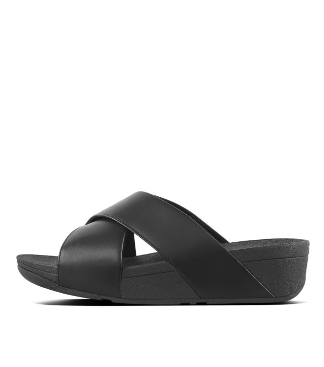 FitFlop lulu cross slide sandals leather black Direct leverbaar uit de webshop van www.meijerink-schoenen.nl/