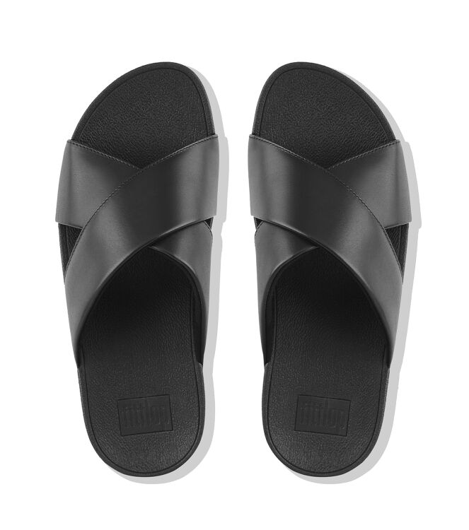 FitFlop lulu cross slide sandals leather black Direct leverbaar uit de webshop van www.meijerink-schoenen.nl/